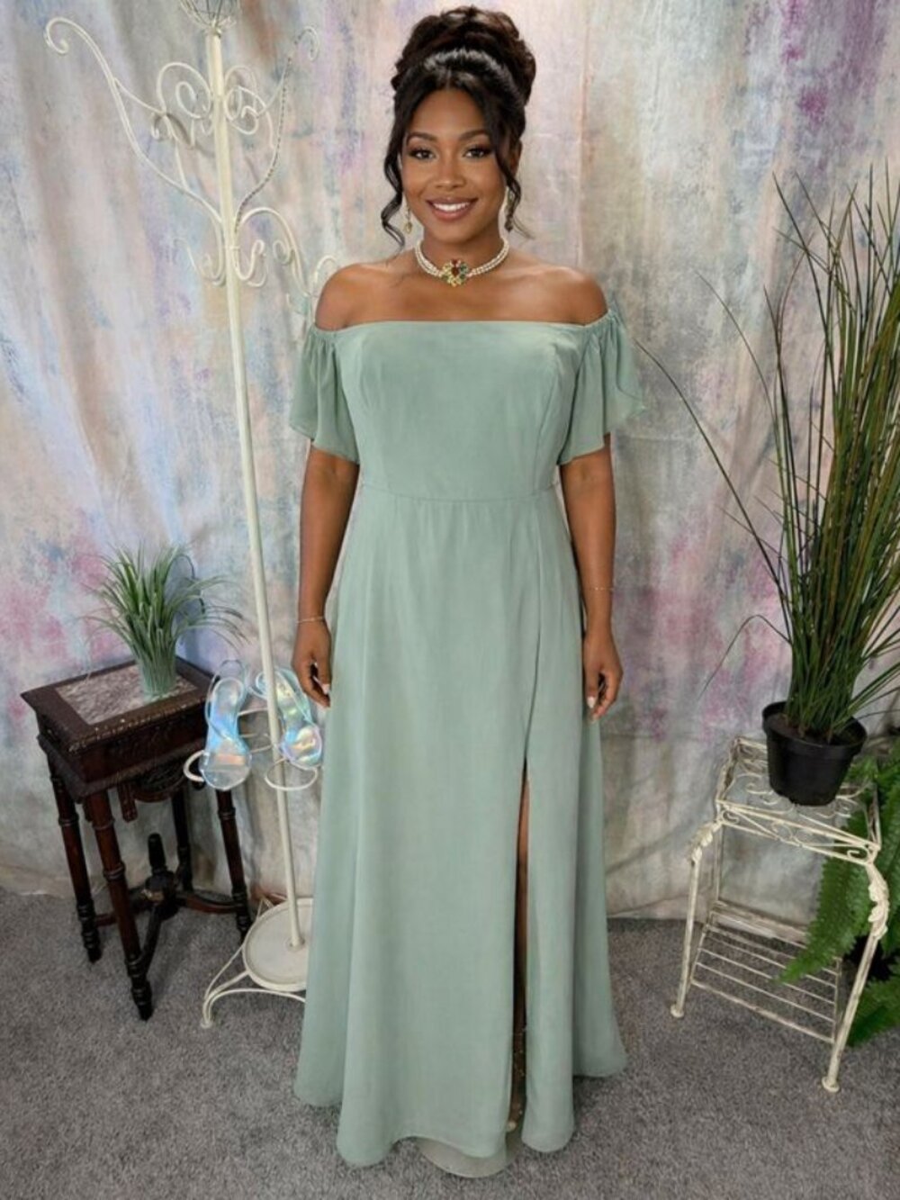 πAzazie Agave Green Off the Shoulder Chiffon Convertible Bridesmaid -Prom Dress